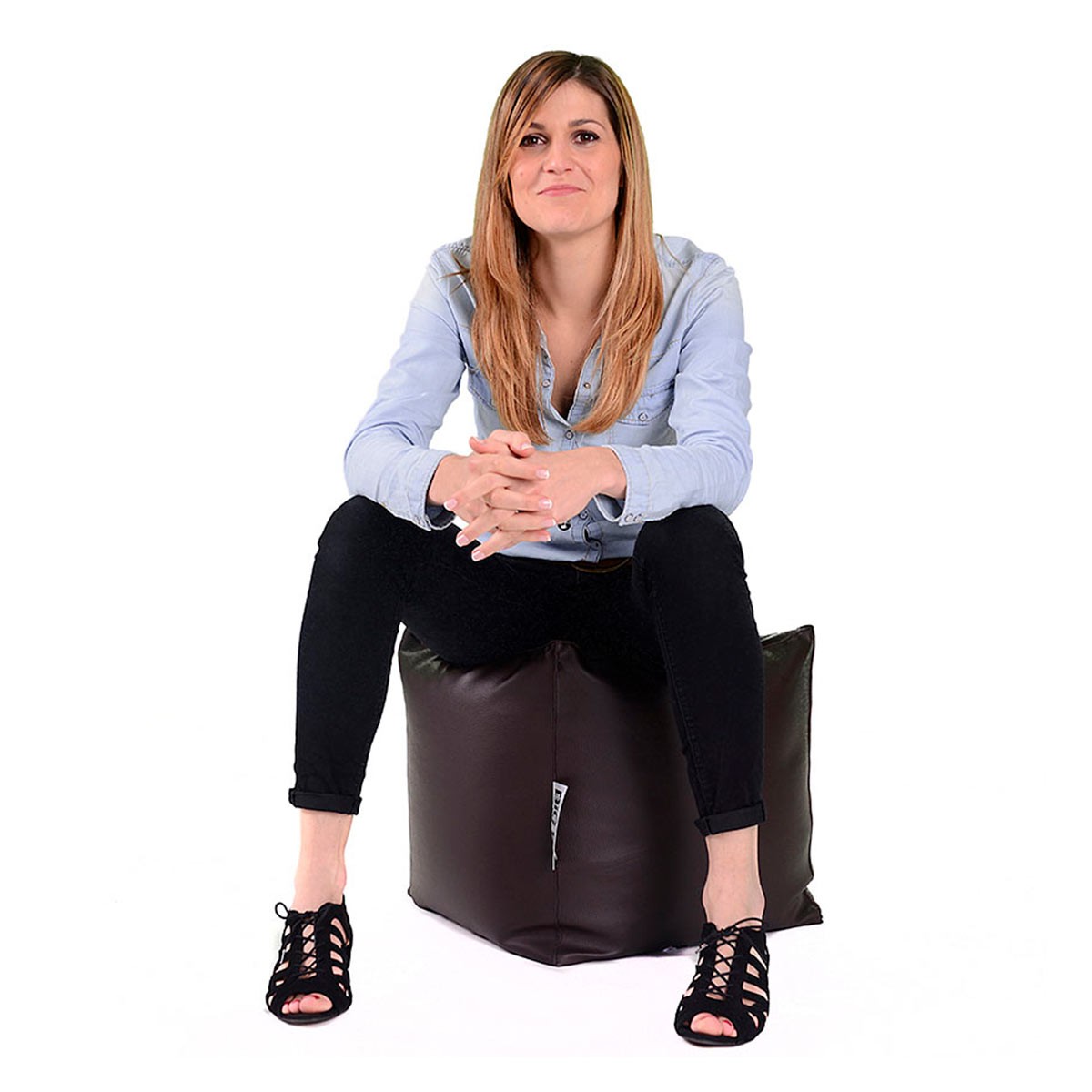 Pouf Cube Simili Cuir Chocolat assise rembourrée en billes de polystyrène, confort premium, design cube en simili cuir