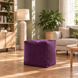 Pouf Cube Velours Côtelé Violet aubergine, pouf carré en velours côtelé, assise d’appoint et repose-pieds pour salon