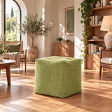 Pouf Cube Velours Côtelé Vert olive clair, pouf carré en velours côtelé vert pour assise et repose-pieds.