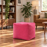 pouf cube en velours côtelé rose déhoussable, pouf carré rose côtelé en velours, assise d’appoint ou repose-pieds