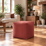 Pouf Cube Velours Côtelé Terracotta — pouf cube en velours côtelé pour assise ou repose-pieds, coloris terracotta
