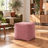 Pouf Cube Velours Côtelé Rose poudré chaud en velours côtelé, pouf d’appoint ou repose-pieds, rose poudré chaud.