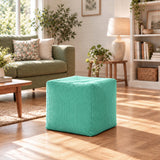 Pouf cube velours côtelé turquoise déhoussable, cube en velours côtelé vert d’eau pour assise ou repose-pieds