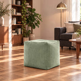 Pouf Cube Velours Côtelé Vert Sauge — pouf carré en velours côtelé, assise d’appoint ou repose-pieds pour salon chaleureux