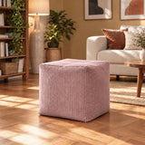 Pouf Cube Velours Côtelé Rose poudré en velours côtelé, pouf cube rose poudré pour salon, assise d’appoint et repose-pieds