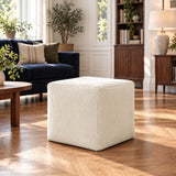 Pouf cube en velours côtelé beige déhoussable, pouf cube beige en velours côtelé pour assise ou repose-pieds