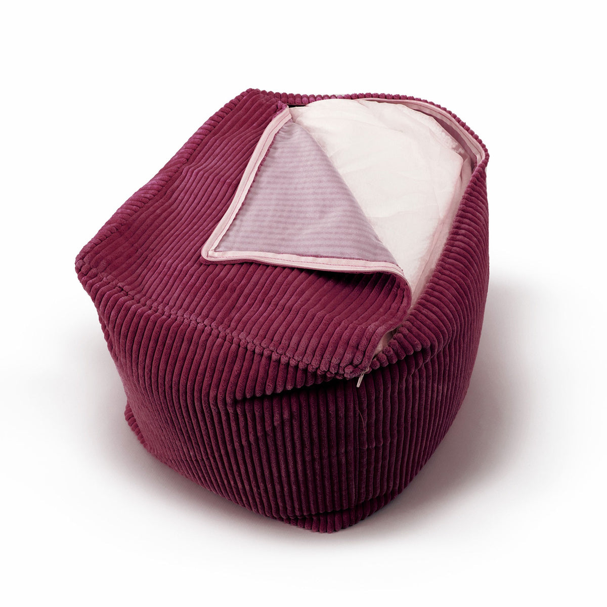 Pouf Cube Velours Côtelé Cerise, pouf d’appoint et repose-pieds en velours côtelé cerise