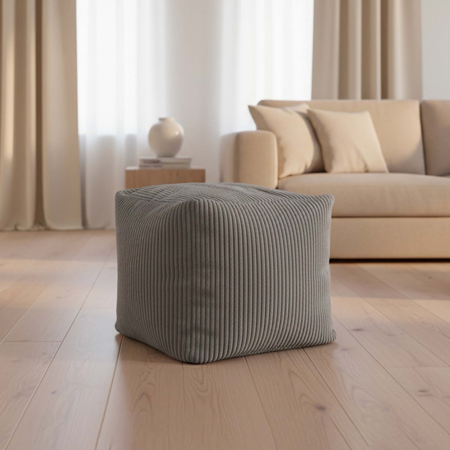 Samt-Cord Würfel-Pouf Grau