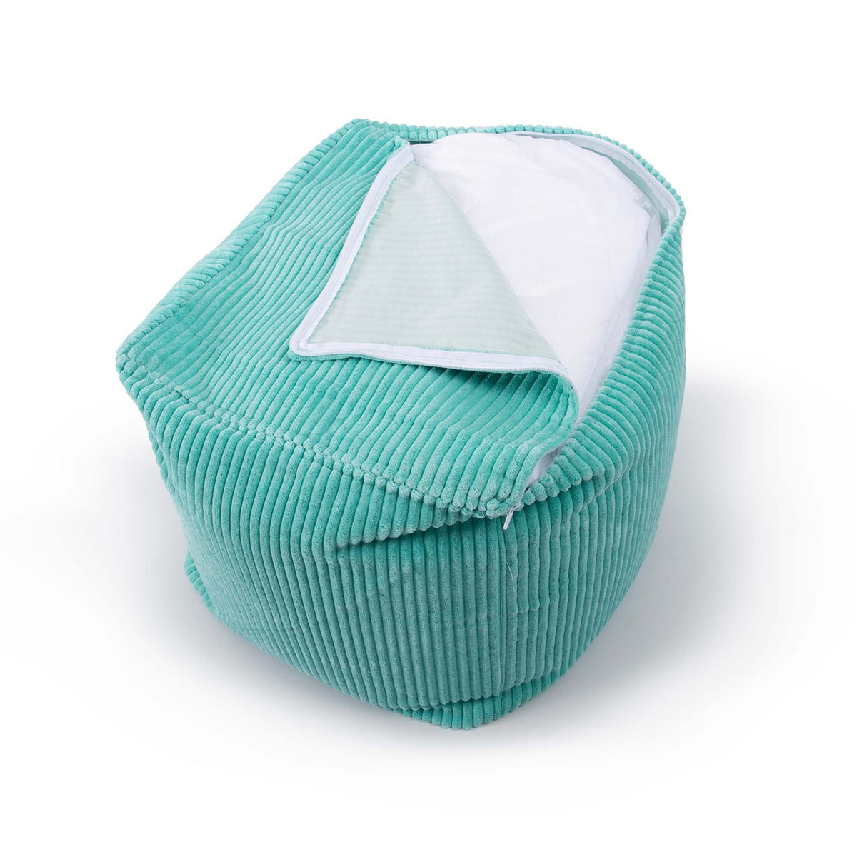 Pouf Cube Velours Côtelé Turquoise, pouf carré en velours côtelé turquoise, idéal assise d’appoint ou repose-pieds