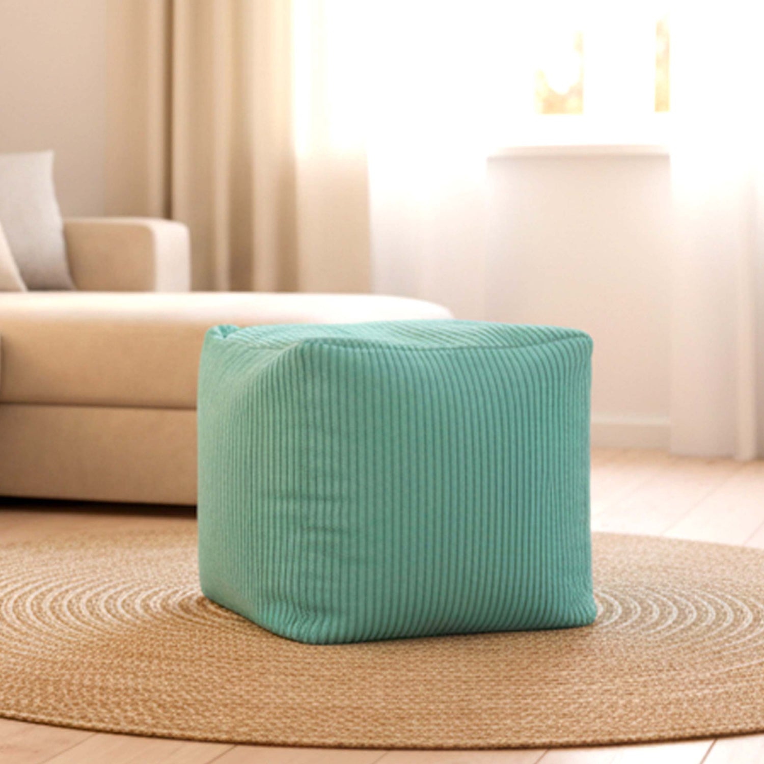 Corduroy Velvet Cube Pouf Turquoise