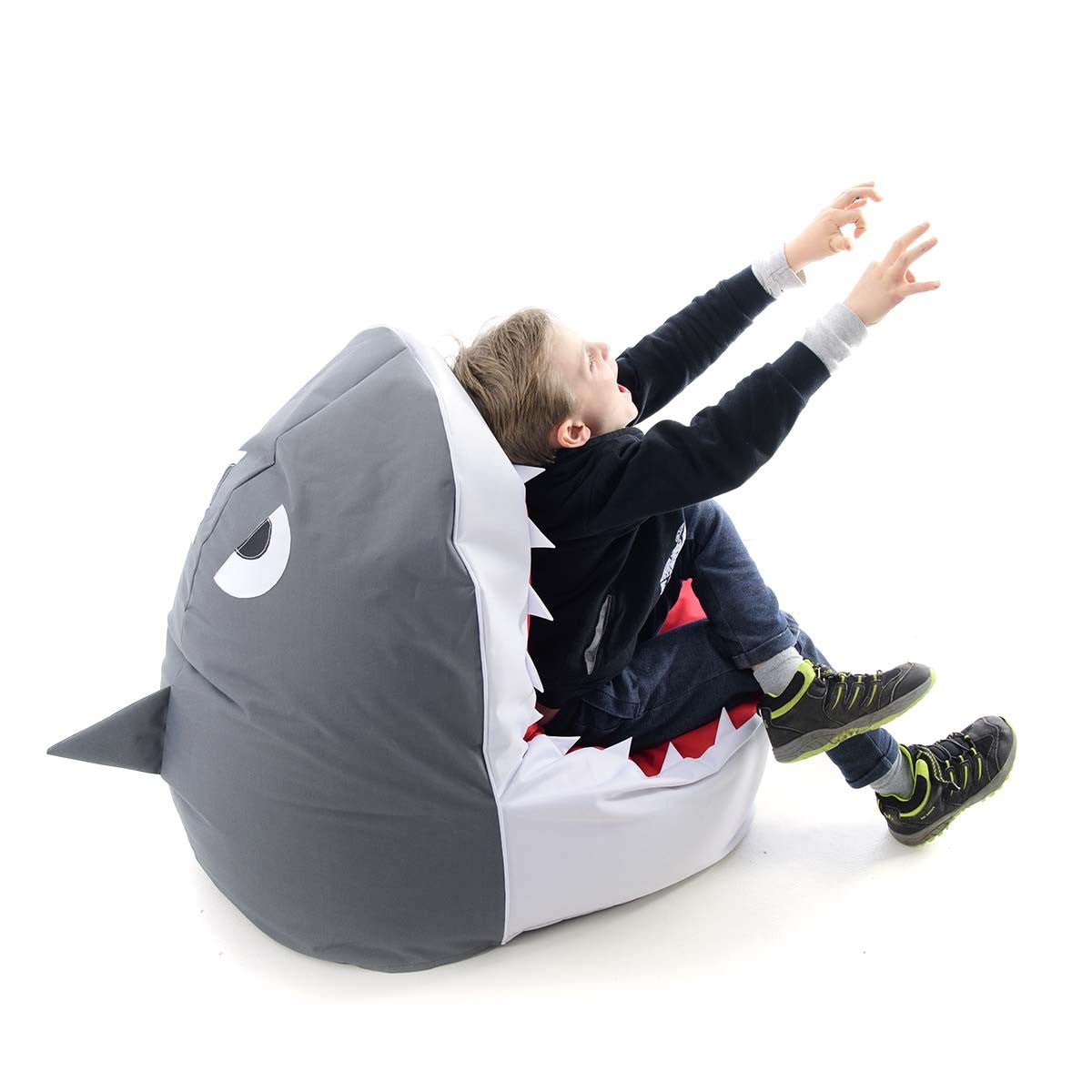 Pouf Enfant Design Requin Blanc, pouf enfant en forme de requin bleu-gris, tissu résistant, assise et jeu