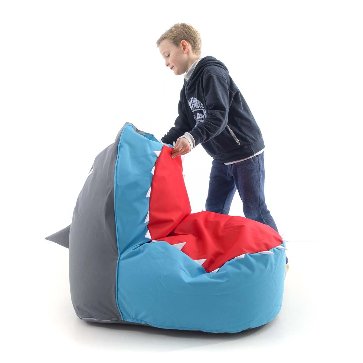 Pouf Enfant Design Requin Bleu : pouf enfant en forme de requin bleu, idéal pour s’asseoir et jouer en intérieur