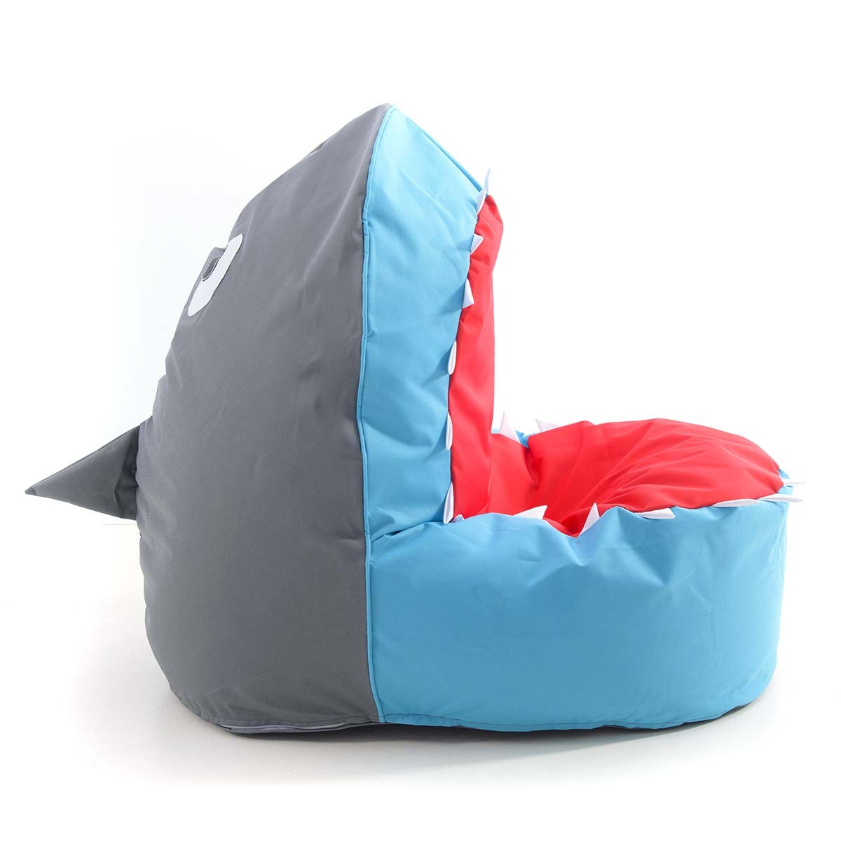 Pouf Enfant Design Requin Bleu, pouf pour enfant en forme de requin bleu, intérieur, tissu résistant, bleu et rouge