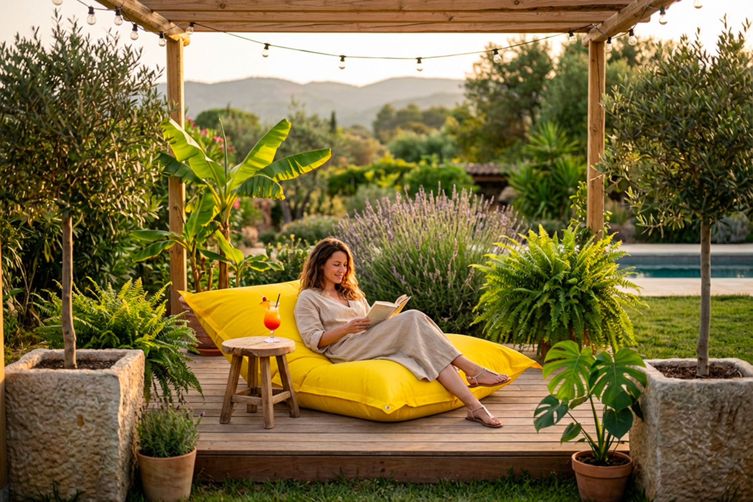 Yellow Outdoor Pouf IRON RAW