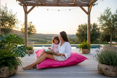 Pouf Extérieur Rose IRON RAW XXL 170 x 130 cm, grand coussin d’extérieur rose pour détente confortable au jardin