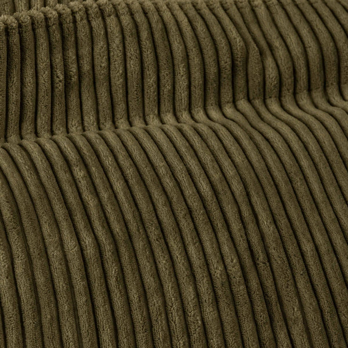 Pouf Géant Rond XL Velours Côtelé Kaki foncé, gros plan tissu velours côtelé texturé kaki foncé