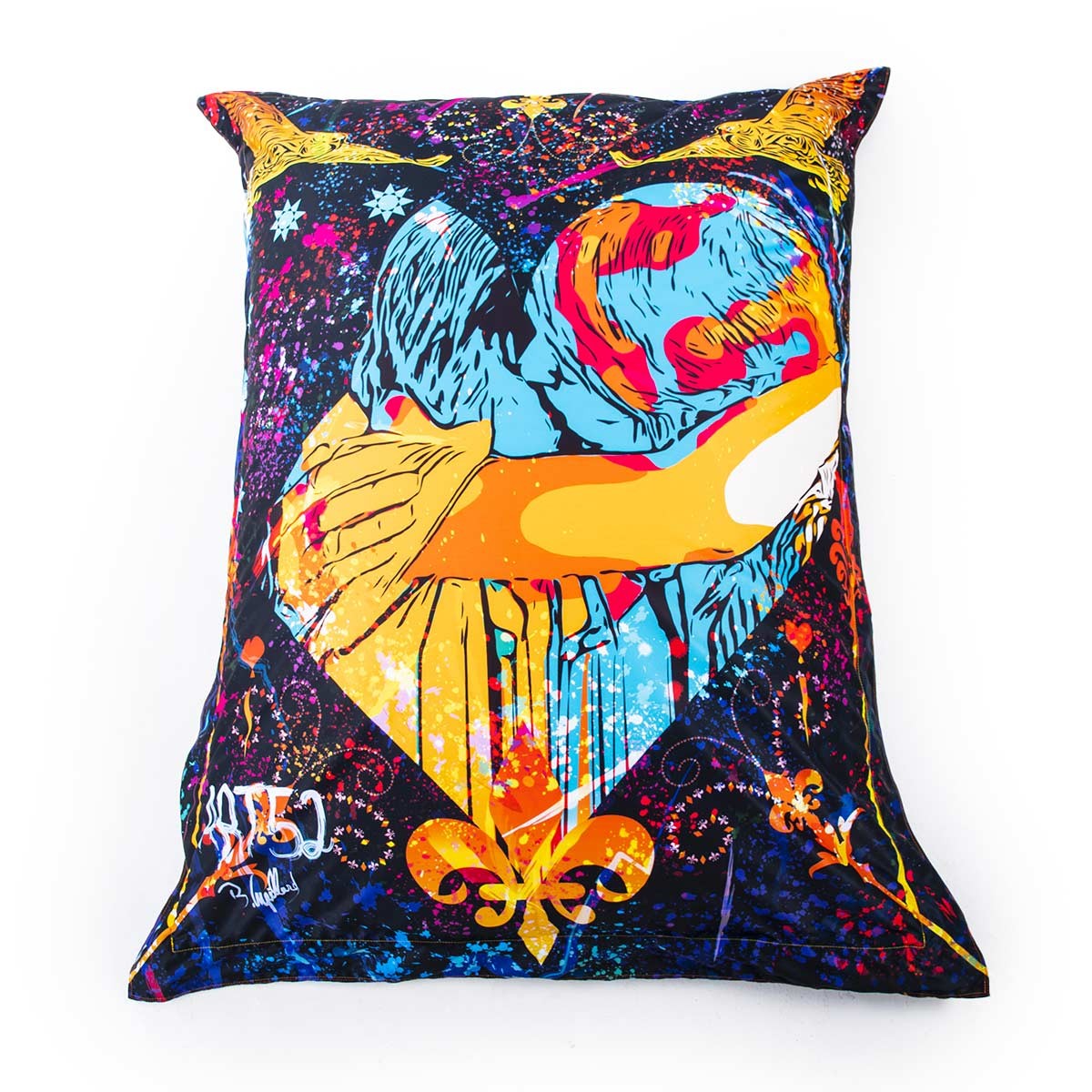 Pouf Géant ART52® - Amour : housse imprimée chat street art, série limitée 50 exemplaires signée Benjamin Cupillard