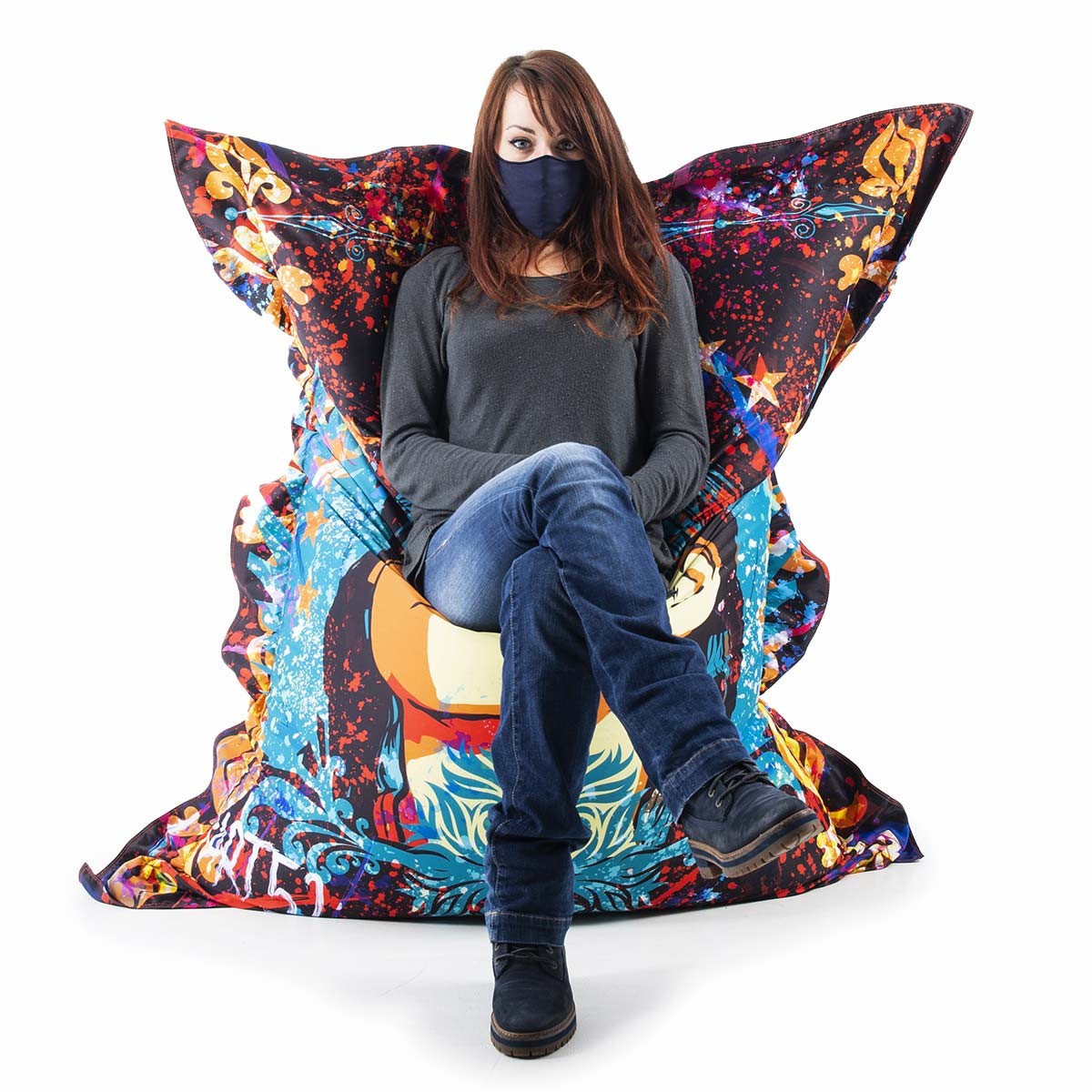 Pouf Géant ART52® - Ange, pouf imprimé multicolore avec motif artistique, fabriqué en France, design signé Benjamin Cupillard