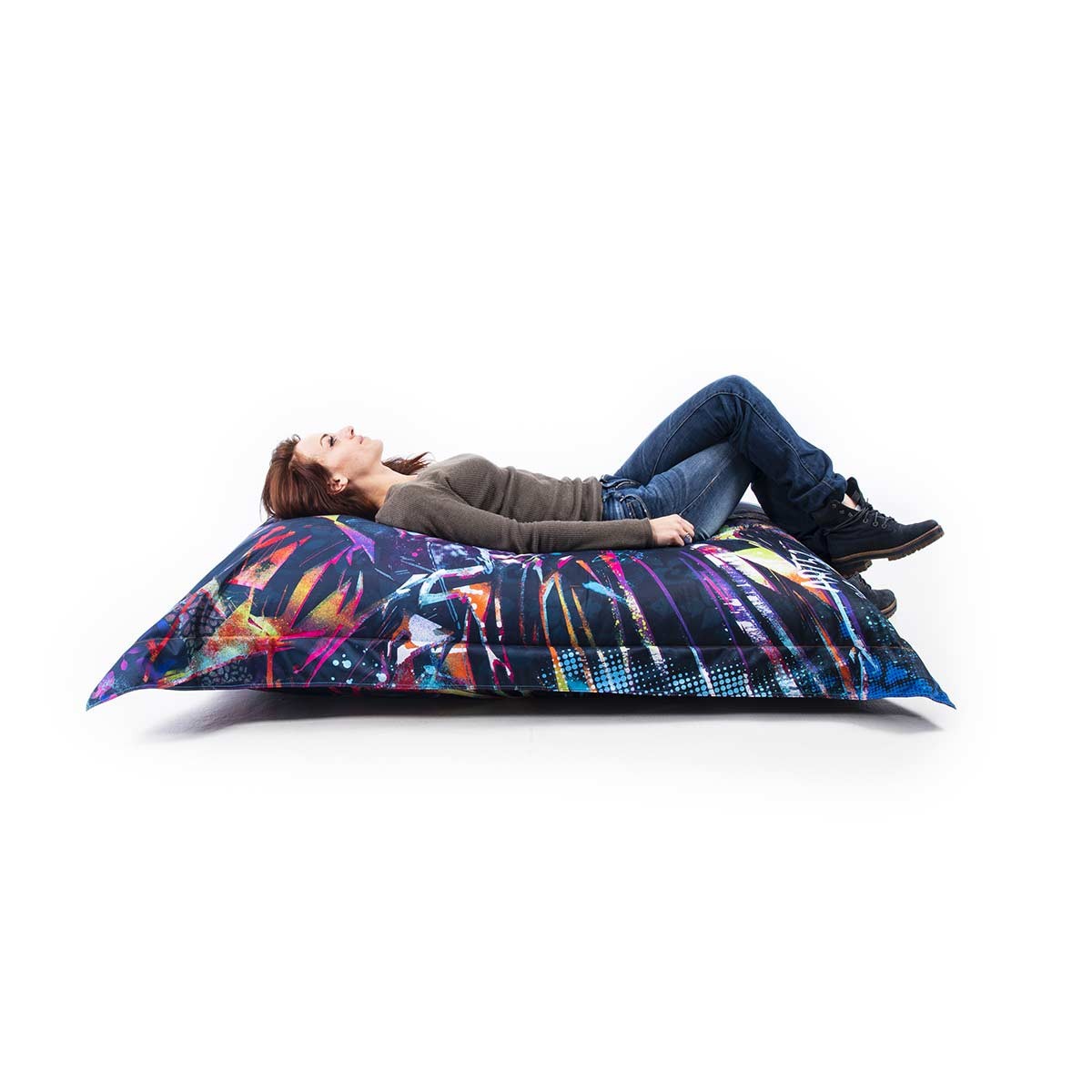 Pouf Géant ART52® - Lion Graf : grand pouf design artistique coloré, assise confortable pour intérieur, impression haute qualité
