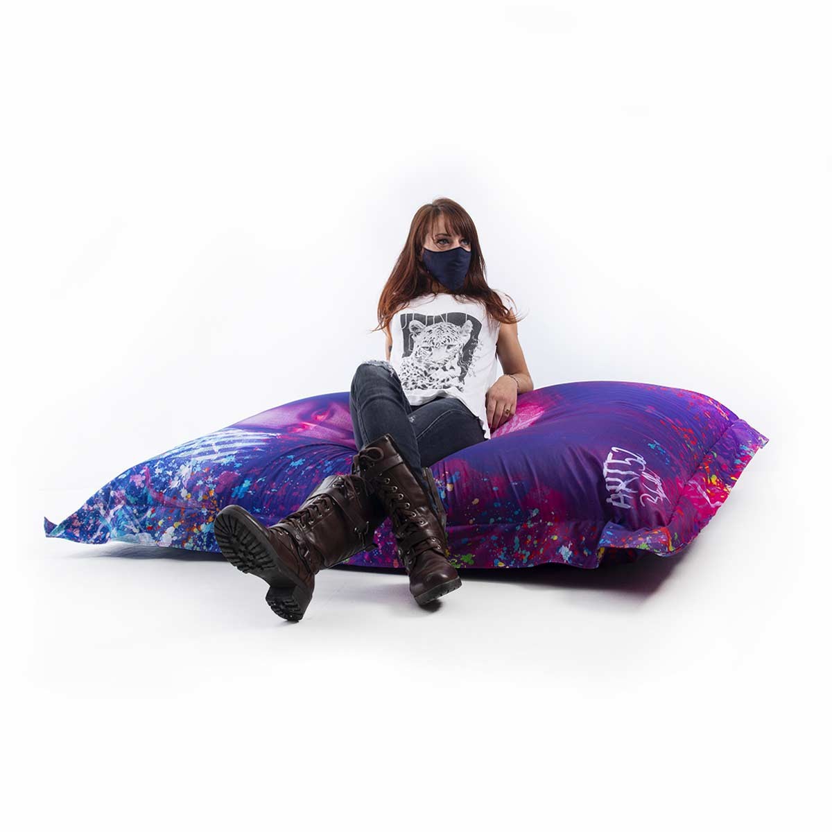 Pouf Géant ART52® - Mona Lisa POP, portrait pop art sur pouf XXL multicolore, modèle assise en intérieur