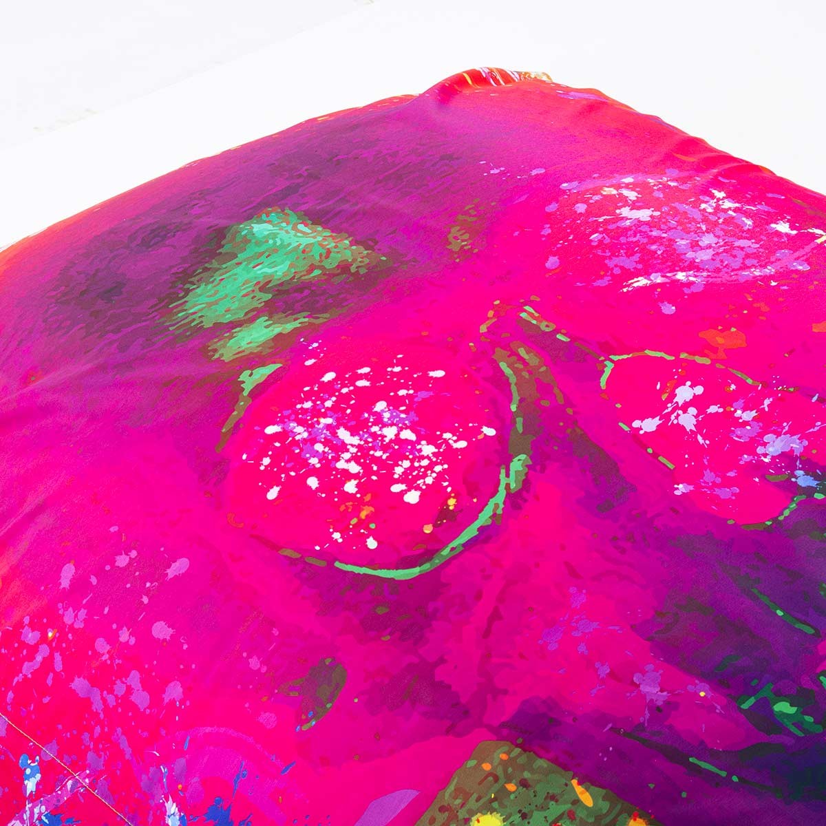 Pouf Géant ART52® - Vanité Rose, pouf XXL rose avec impression artistique éclaboussures multicolores, série limitée signée
