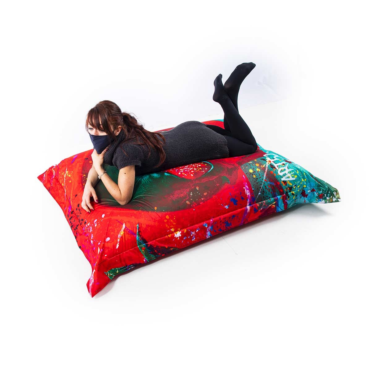 Pouf Géant ART52® - Vanité Rouge, pouf design rouge et vert avec modèle allongée, impression haute qualité