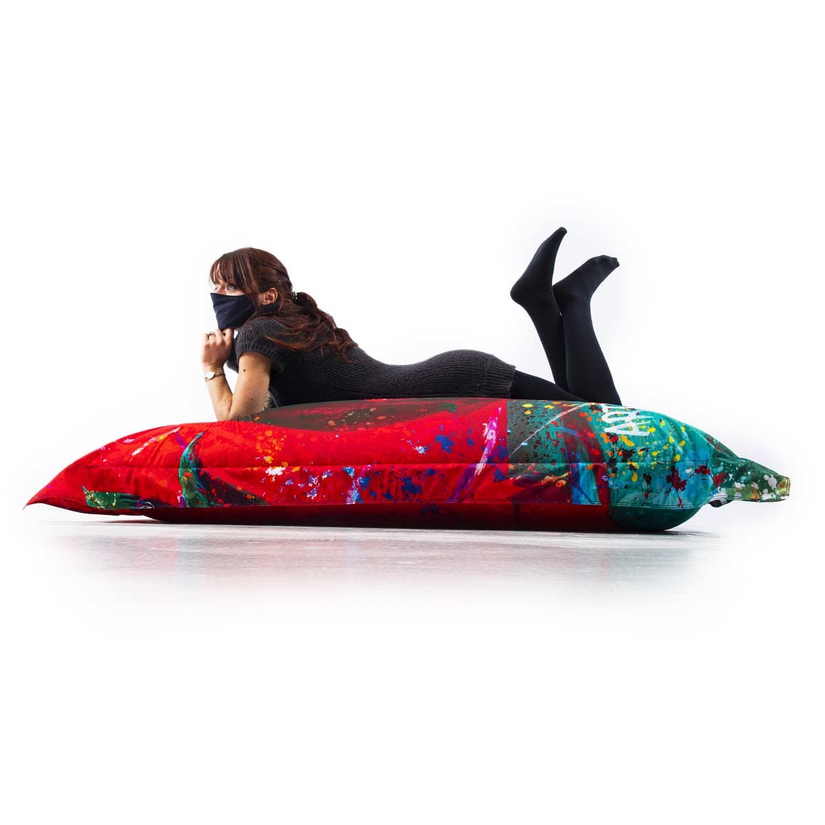 Pouf Géant ART52® - Vanité Rouge, pouf géant rouge multicolore signé Benjamin Cupillard, impression haute qualité teintée dans la masse