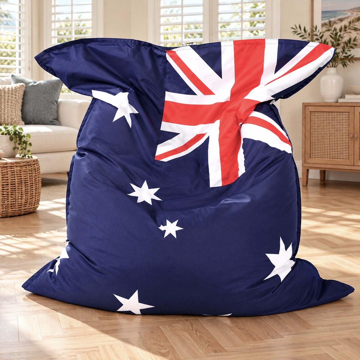 Pouf géant drapeau australien BiG52, grand coussin détente avec motifs drapeau australien pour intérieur salon