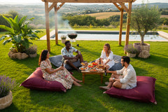 Pouf Extérieur Prune IRON RAW : pouf géant XXL 170 x 130 cm pour salon jardin, assise confort et décoration prune