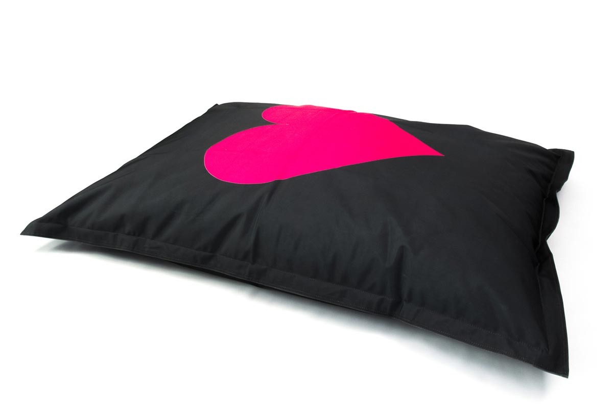 Pouf géant cœur rose déhoussable, XXL Big52 noir avec imprimé cœur rose, coussin géant pour salon ou extérieur