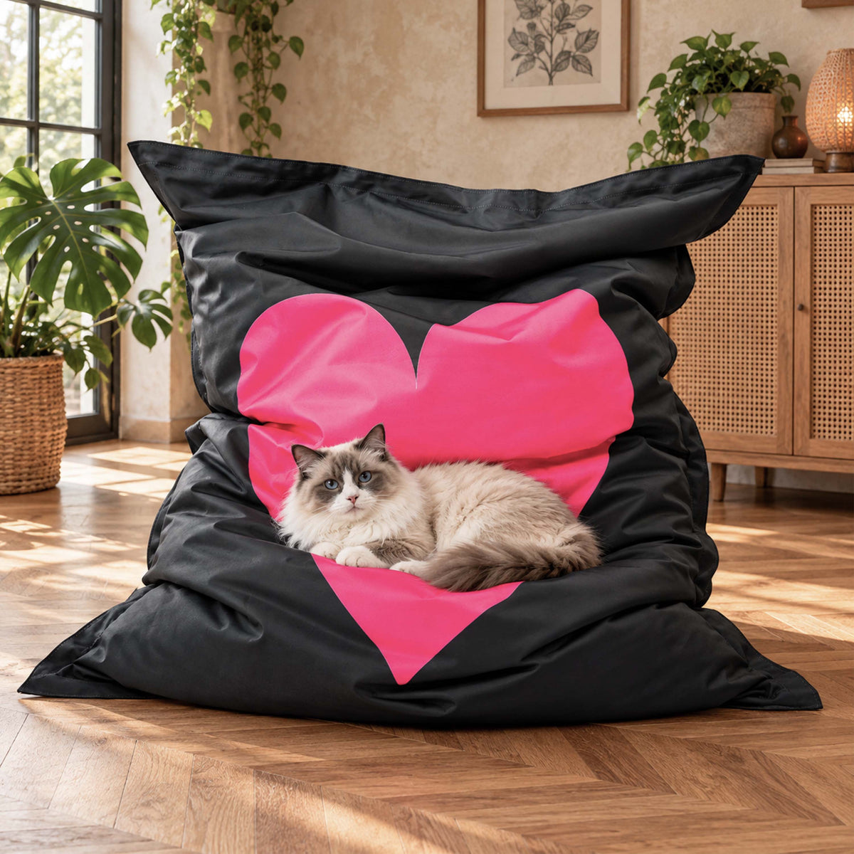 Pouf géant cœur rose déhoussable BiG52 XXL avec motif cœur pour intérieur ou extérieur, grand confort
