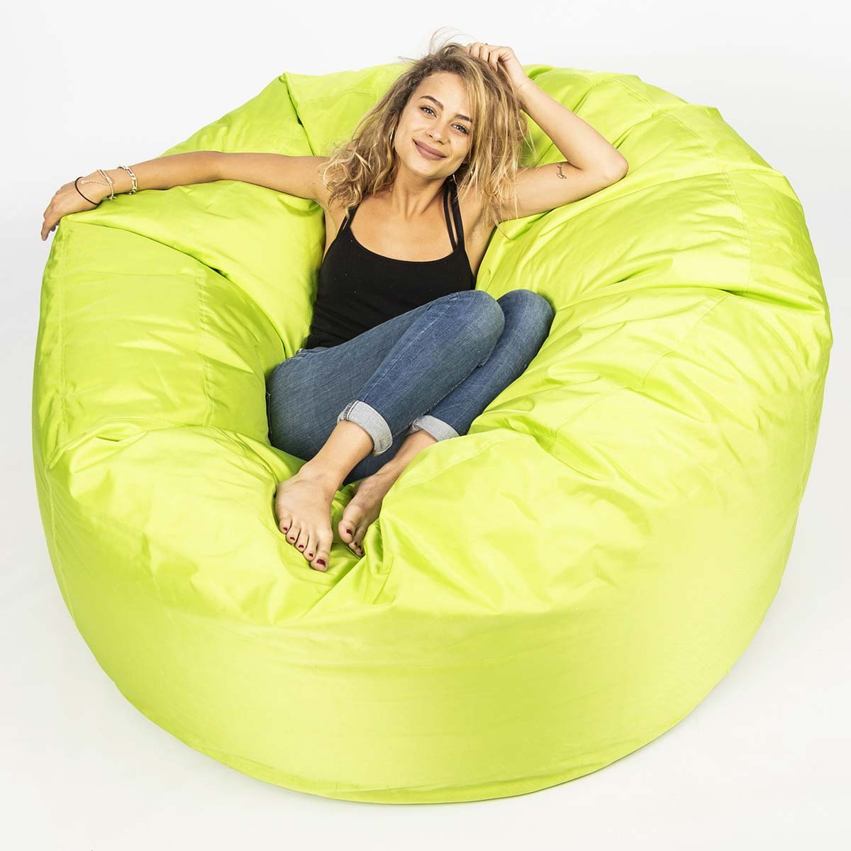 Pouf Géant Extérieur TiTAN Vert Lime, assise XXL ronde 140 x 75 cm pour jardin et terrasse, confort détente outdoor