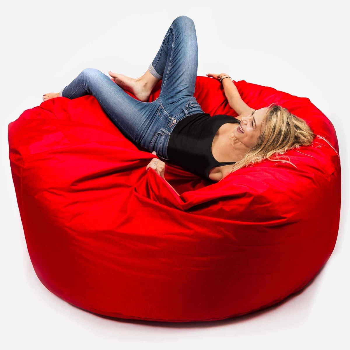 Pouf Géant Extérieur TiTAN Rouge, pouf rond XXL rouge pour détente dehors 140 x 75 cm
