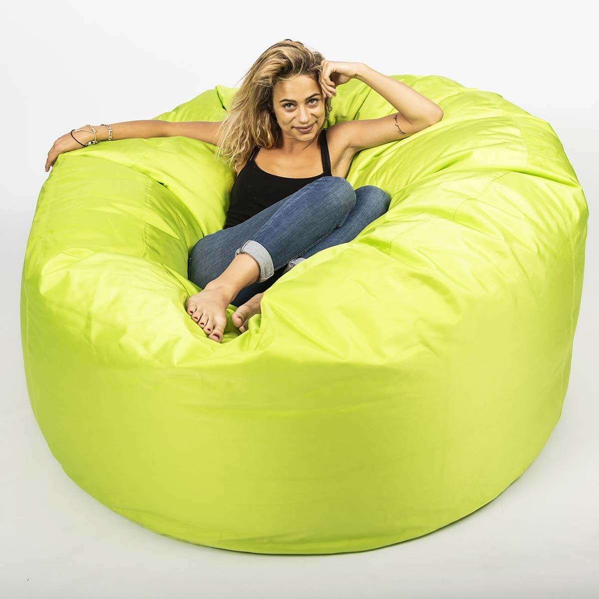 Pouf Géant Extérieur TiTAN Vert Lime, assise XXL ronde 140 x 75 cm, pour extérieur, couleur vert lime