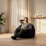 Pouf Géant Rond XL Velours Côtelé Bleu Marine : pouf fauteuil rond XL en velours côtelé bleu marine, assise confortable pour salon