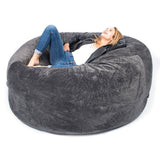 Pouf Géant Rond XXL Polaire Gris, grande assise moelleuse pour détente, pouf fourrure polaire gris style salon