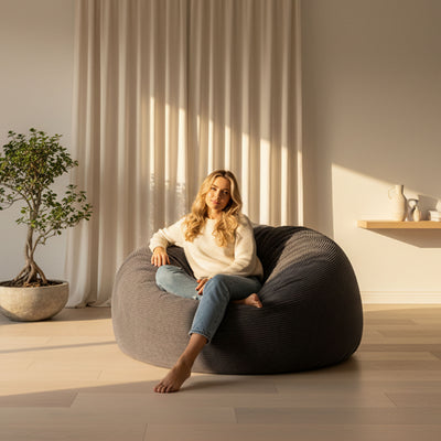 XXL Giant Round Grey Corduroy Bean Bag