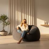 Pouf Géant Rond XXL Velours Côtelé Gris TiTAN, assise XXL en velours côtelé gris pour canapé, housse déhoussable