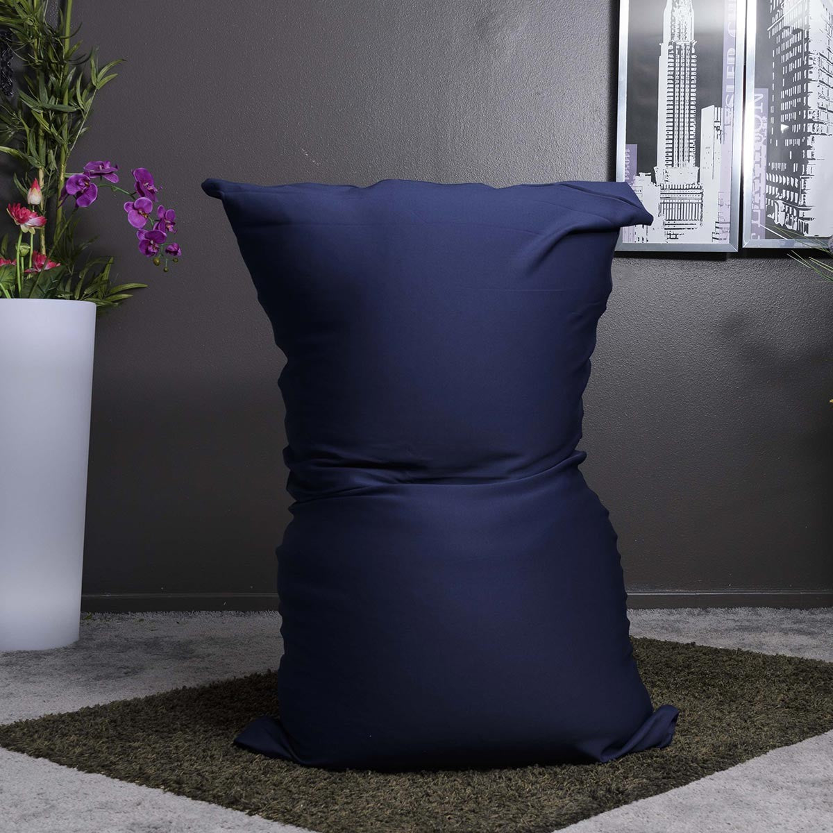 Pouf Stretch Bleu Marine géant pour intérieur, assise XXL en tissu ultra souple, salon ou chambre