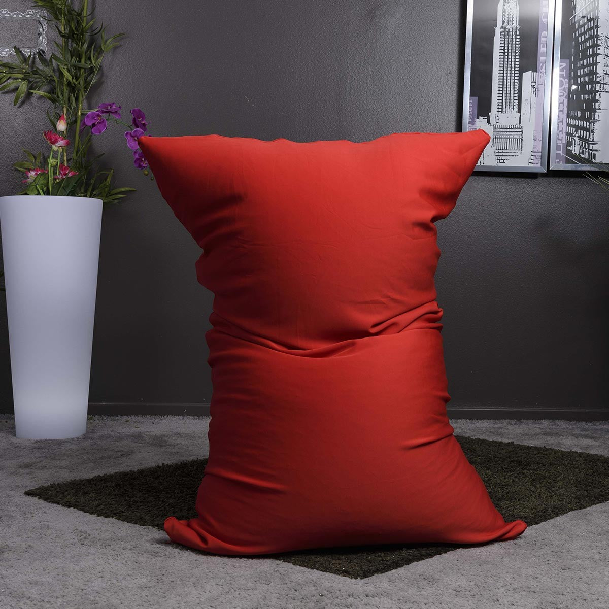 Pouf Stretch Rouge géant d’intérieur BiG52, tissu ultra souple, assise confortable rouge pour salon ou chambre