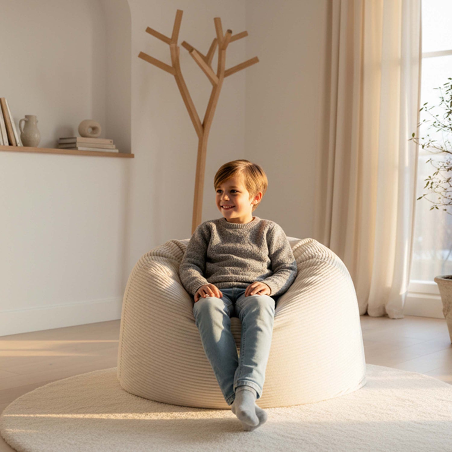 Pouf Ollmhór Ciorclach XL Veilúr Ribín Beige