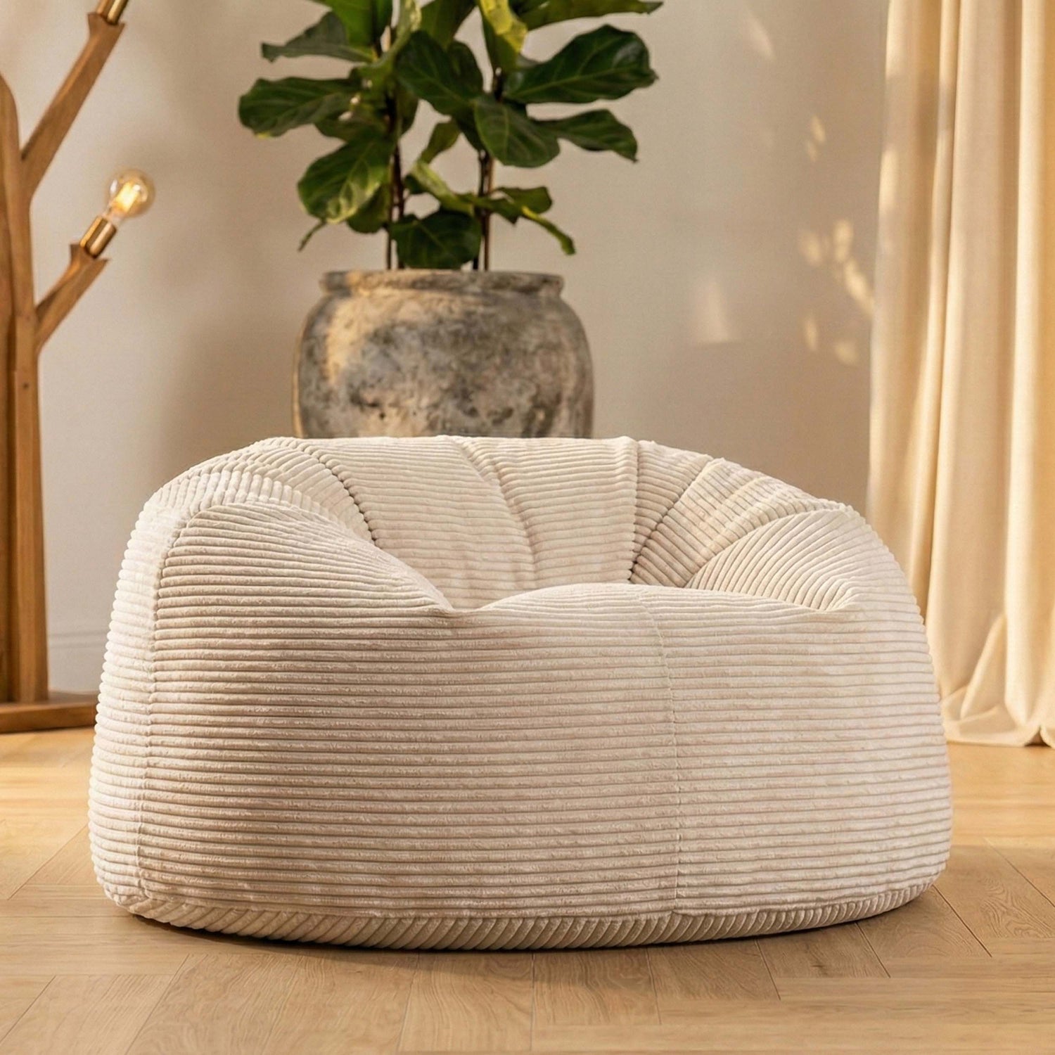 Pouf Ollmhór Ciorclach XL Veilúr Ribín Beige
