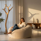 Giant Round Pouf XXL Corduroy Velvet Beige