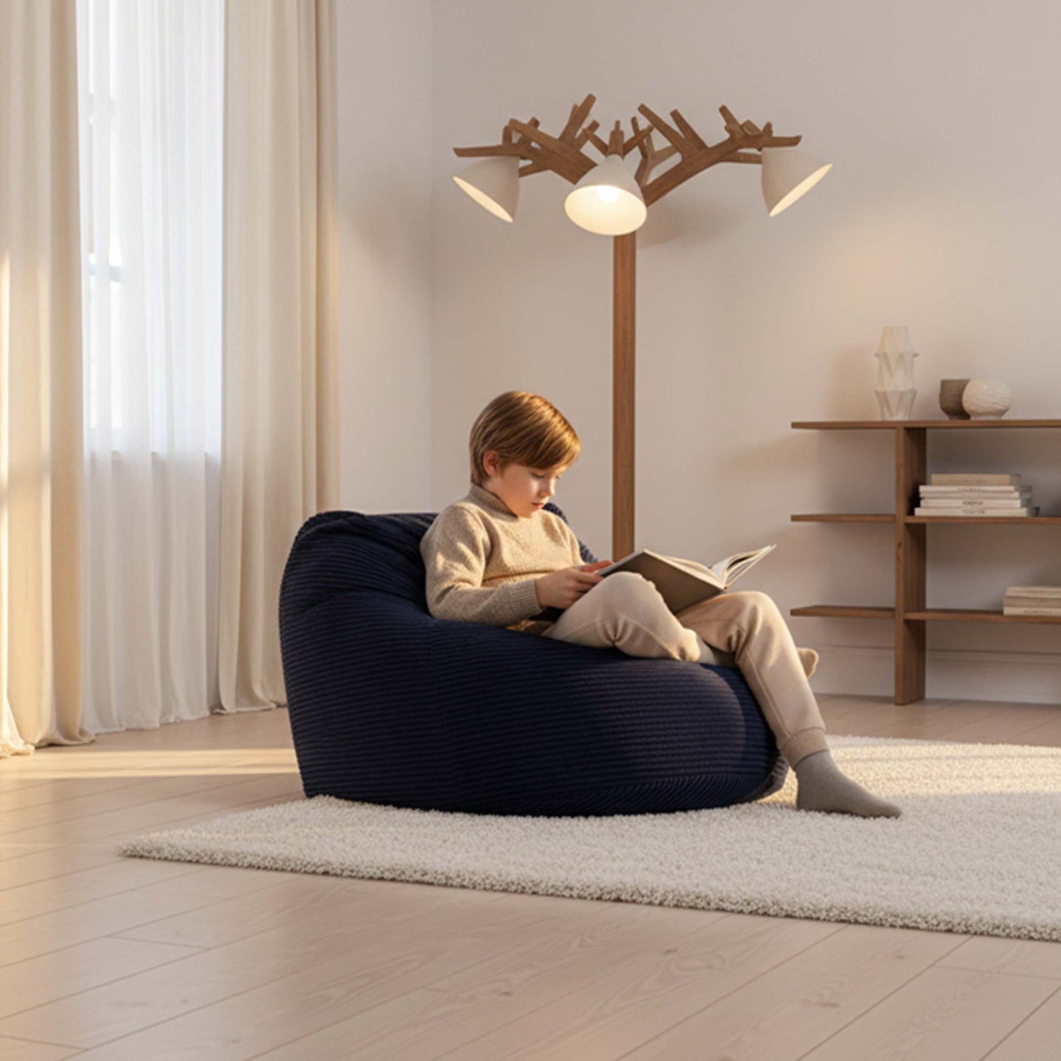 Giant Round XL Corduroy Velvet Pouf Navy Blue