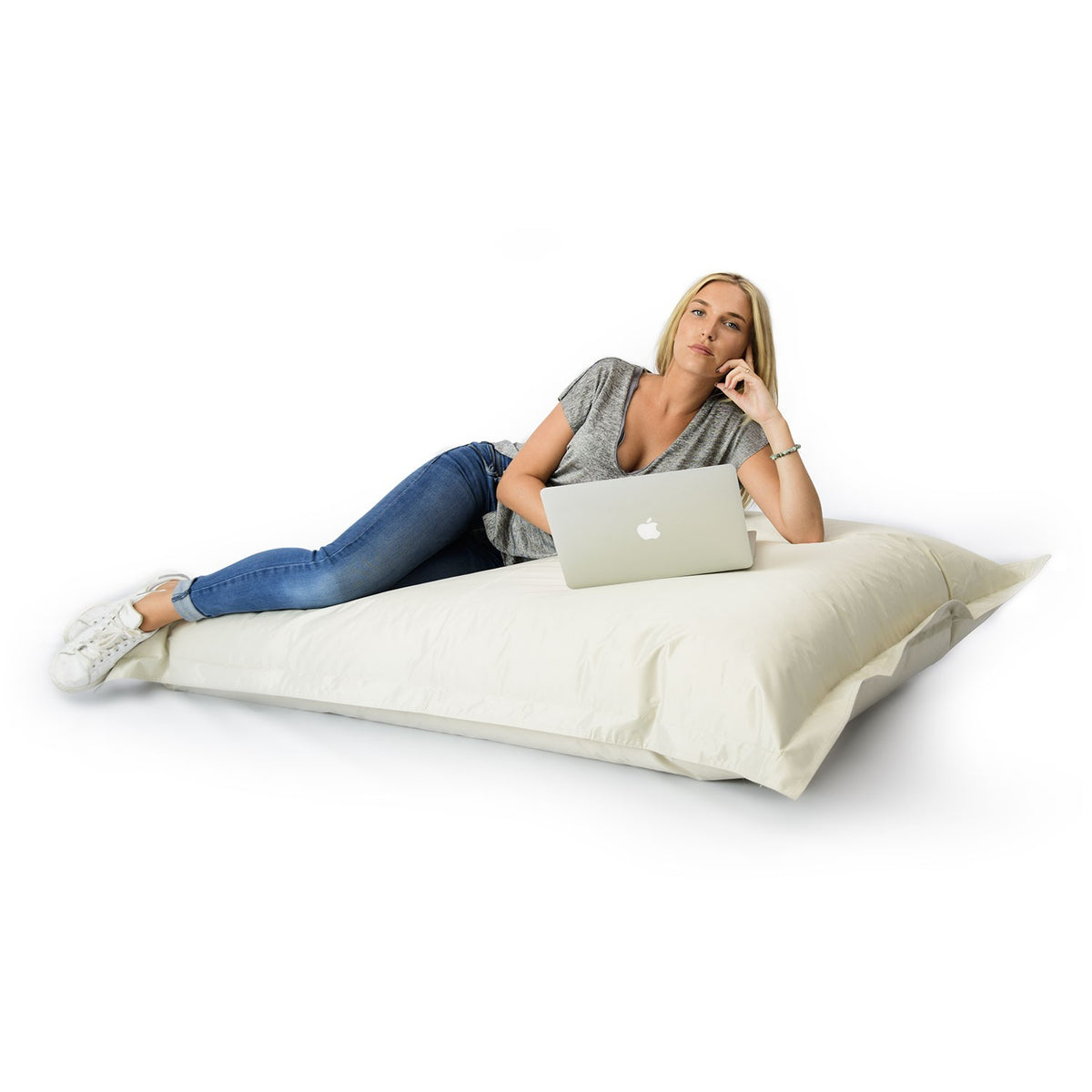 Pouf Géant XL Beige BiG52 Classic XL assise confortable pour salon chambre ou jardin, grand coussin beige