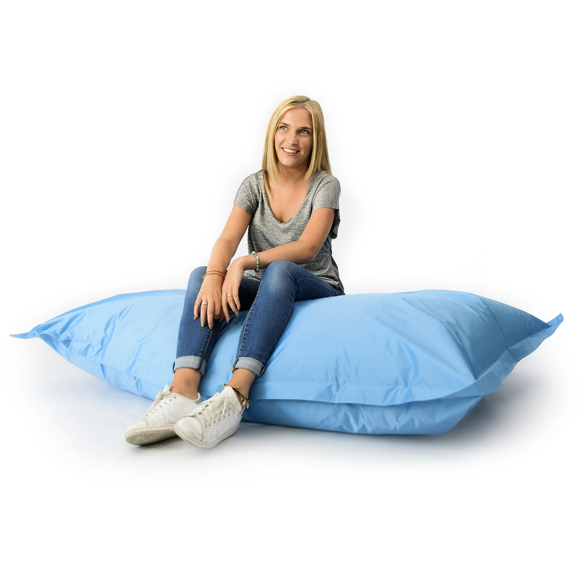 Pouf Géant XL Bleu Ciel, grand coussin de sol confortable, assise détente pour salon chambre ou jardin
