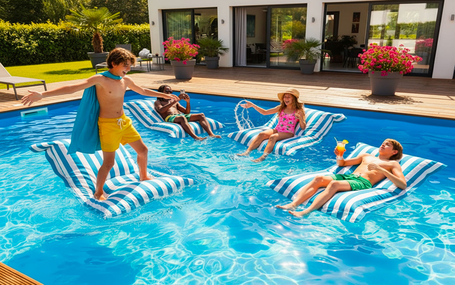 Pouf Piscine Bleu Ciel Rayé Deauville