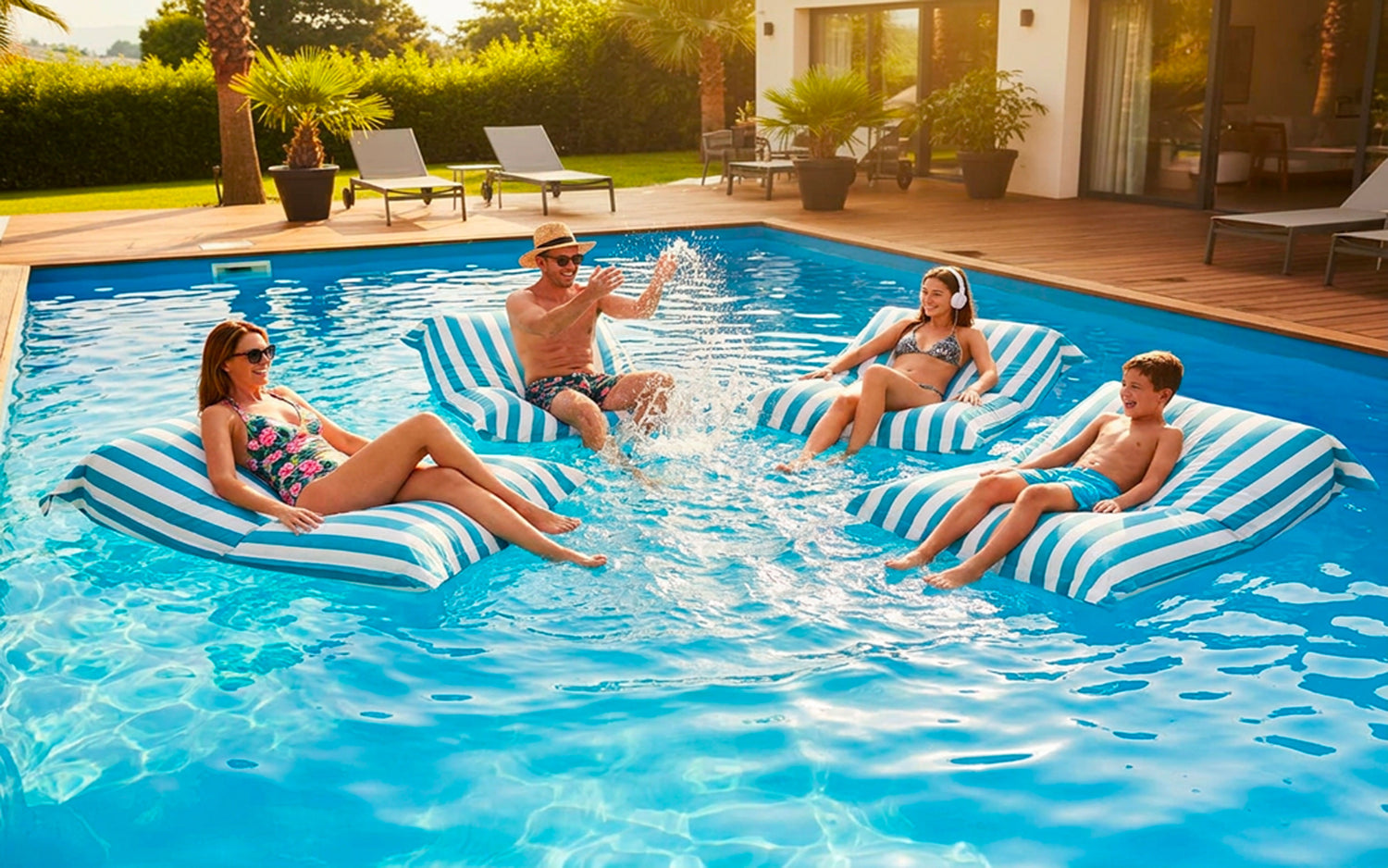 Pouf Piscine Bleu Ciel Rayé Deauville