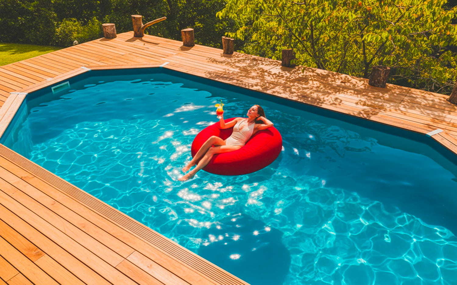 Pouf Rond Piscine Rouge