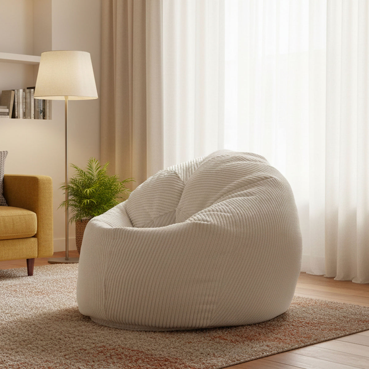 Pouf Poire Velours Côtelé Beige, fauteuil poire en velours côtelé beige pour salon, rendu en intérieur chaleureux